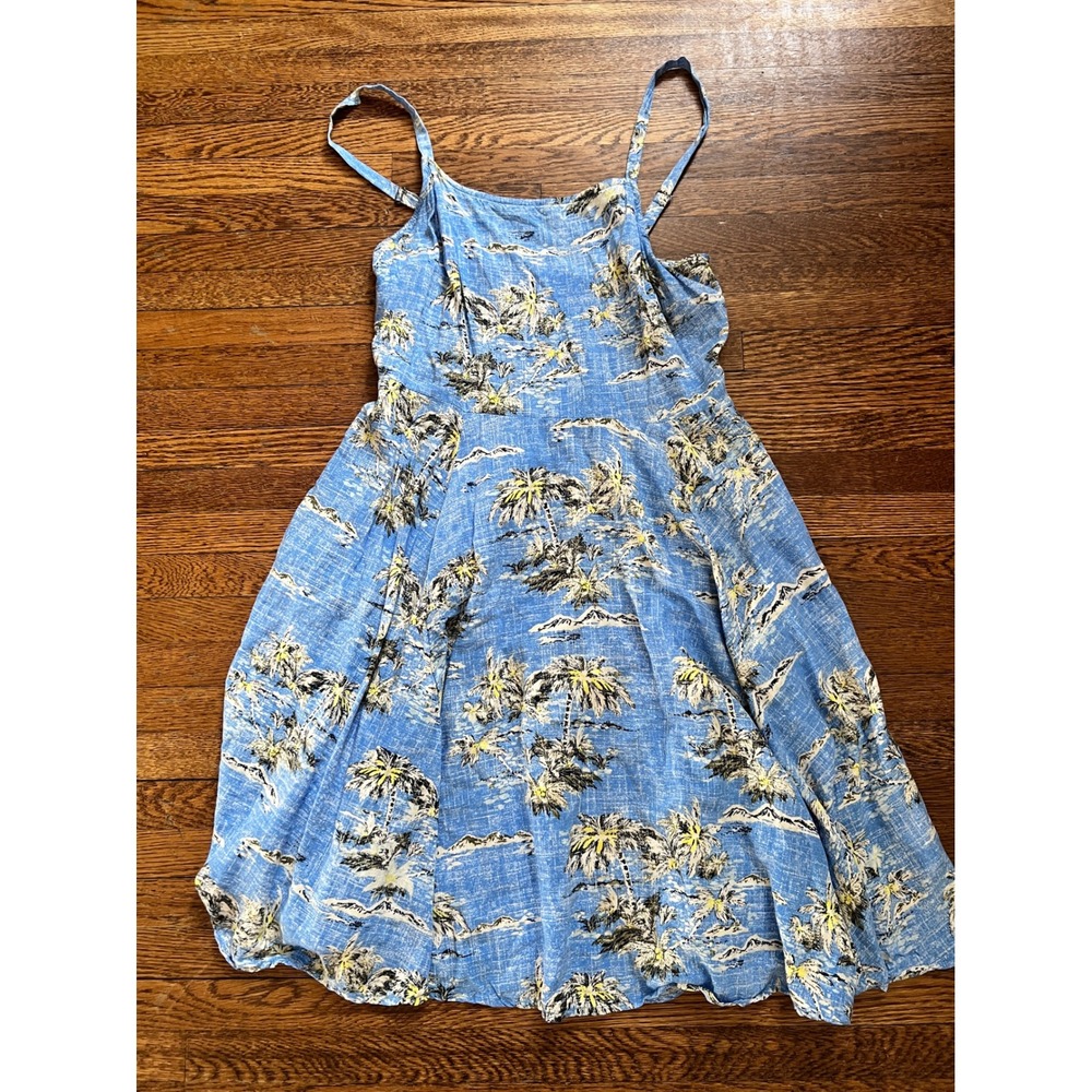 Gap XS Blue Tropical Palm Tree Print Smocked‎ Back Sundress Vacation Summer